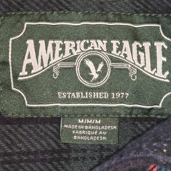 Flannel Plaid Multi Patch Shacket Shirt American Eagle Outfitter Size Medium - Picture 5 of 16